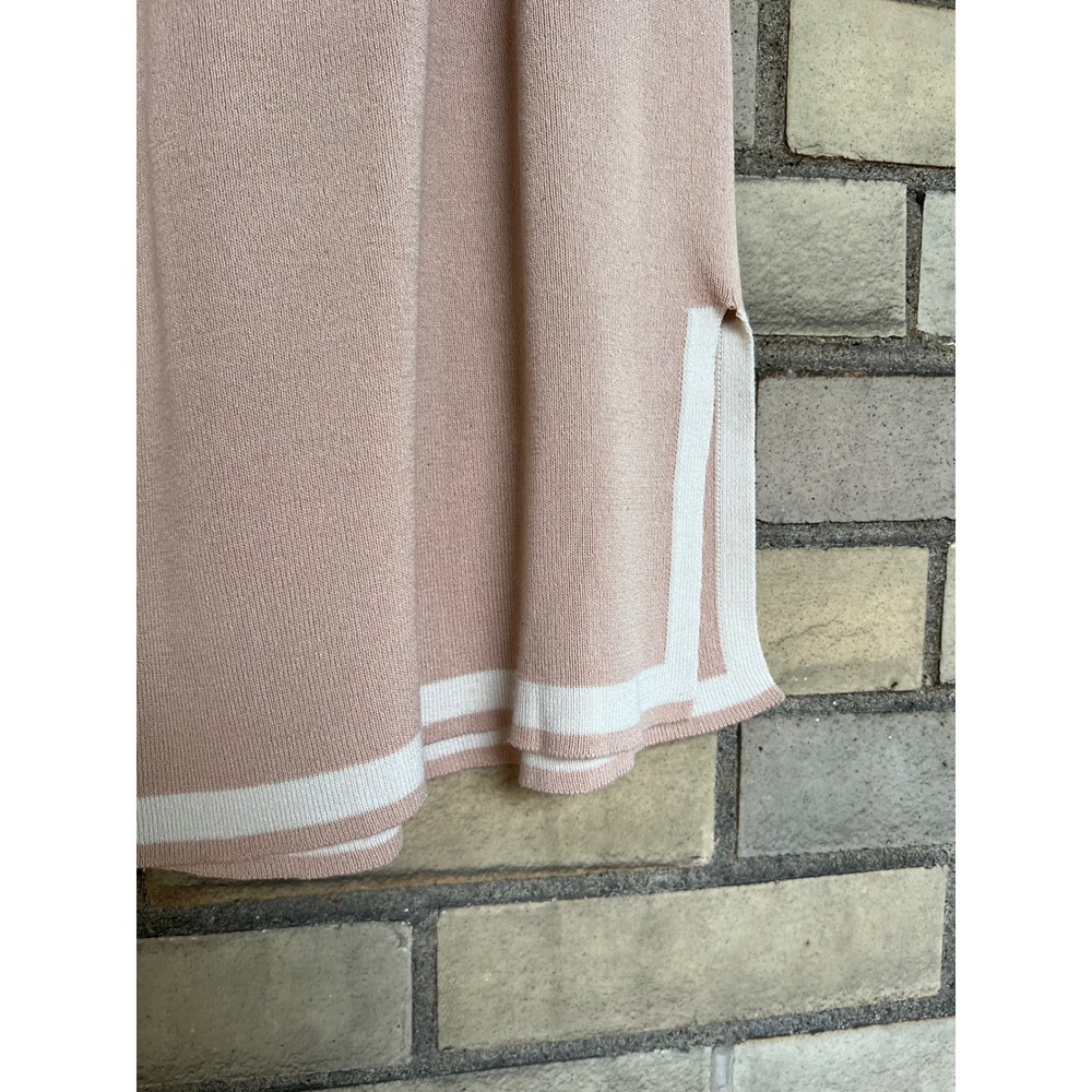 Matching Knit Two Piece Set Top & Wide Leg Crop Pants Tan White Trim Size Medium - Picture 10 of 10